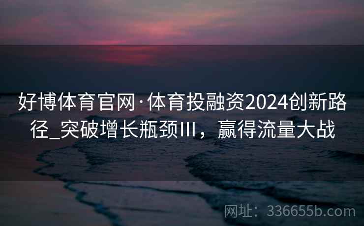 好博体育官网·体育投融资2024创新路径_突破增长瓶颈Ⅲ，赢得流量大战